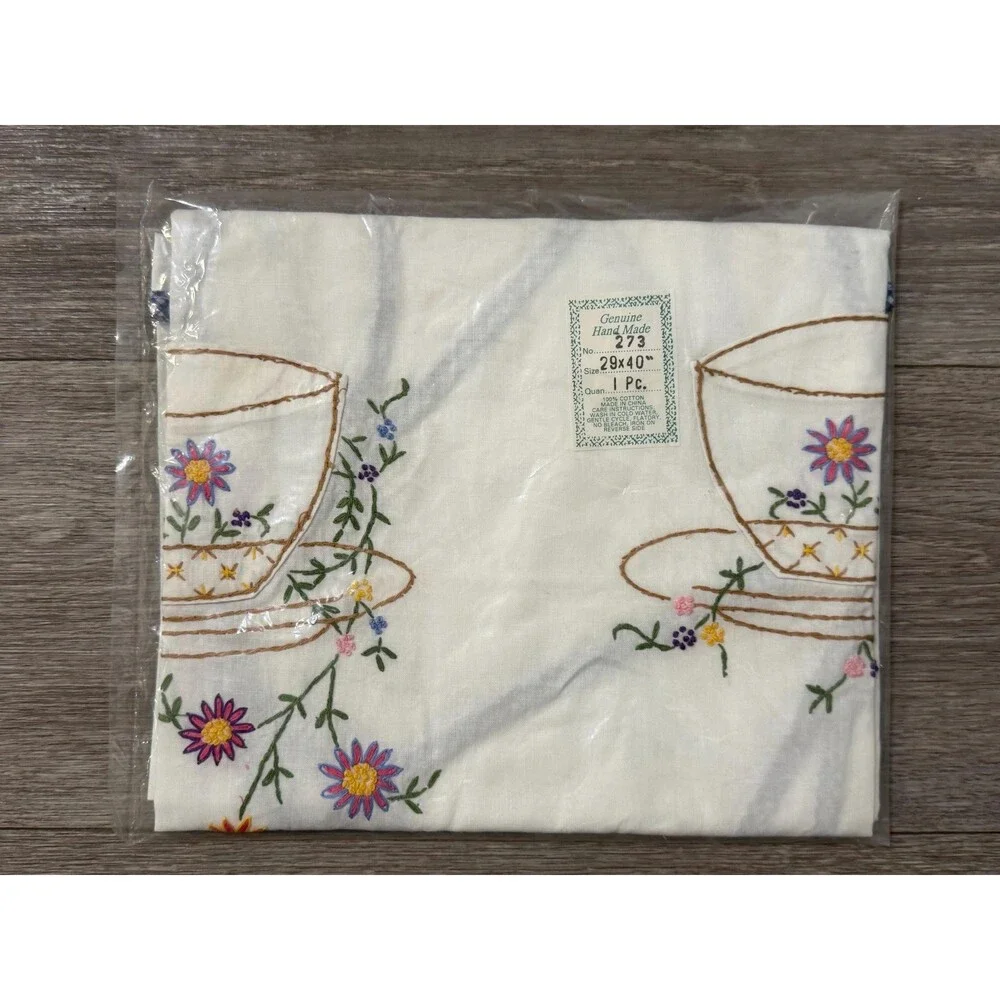 Vintage Handmade Embroidered Teacup Tea Time Apron
